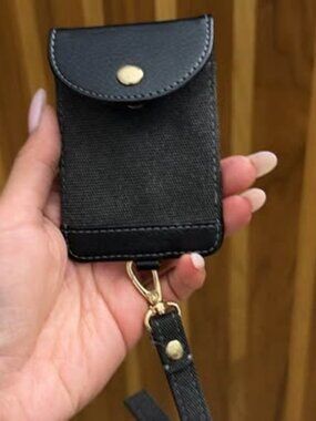Black Adhesive Phone Card Holder with Wrist Strap